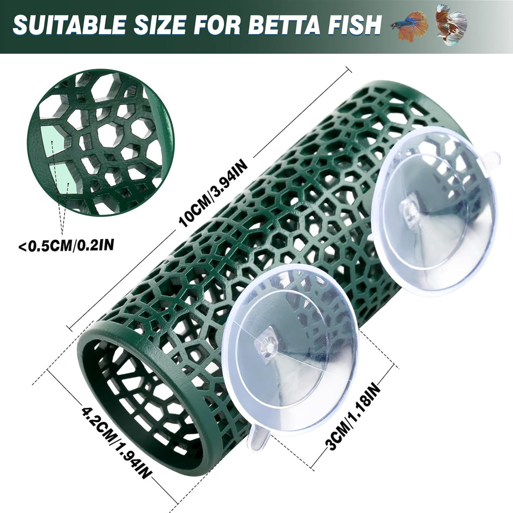 Abizoo Betta Toys - Dark Green Hollow Betta Fish Tunnel & Reptile Hide - Safe Enrichment Aquarium Decor