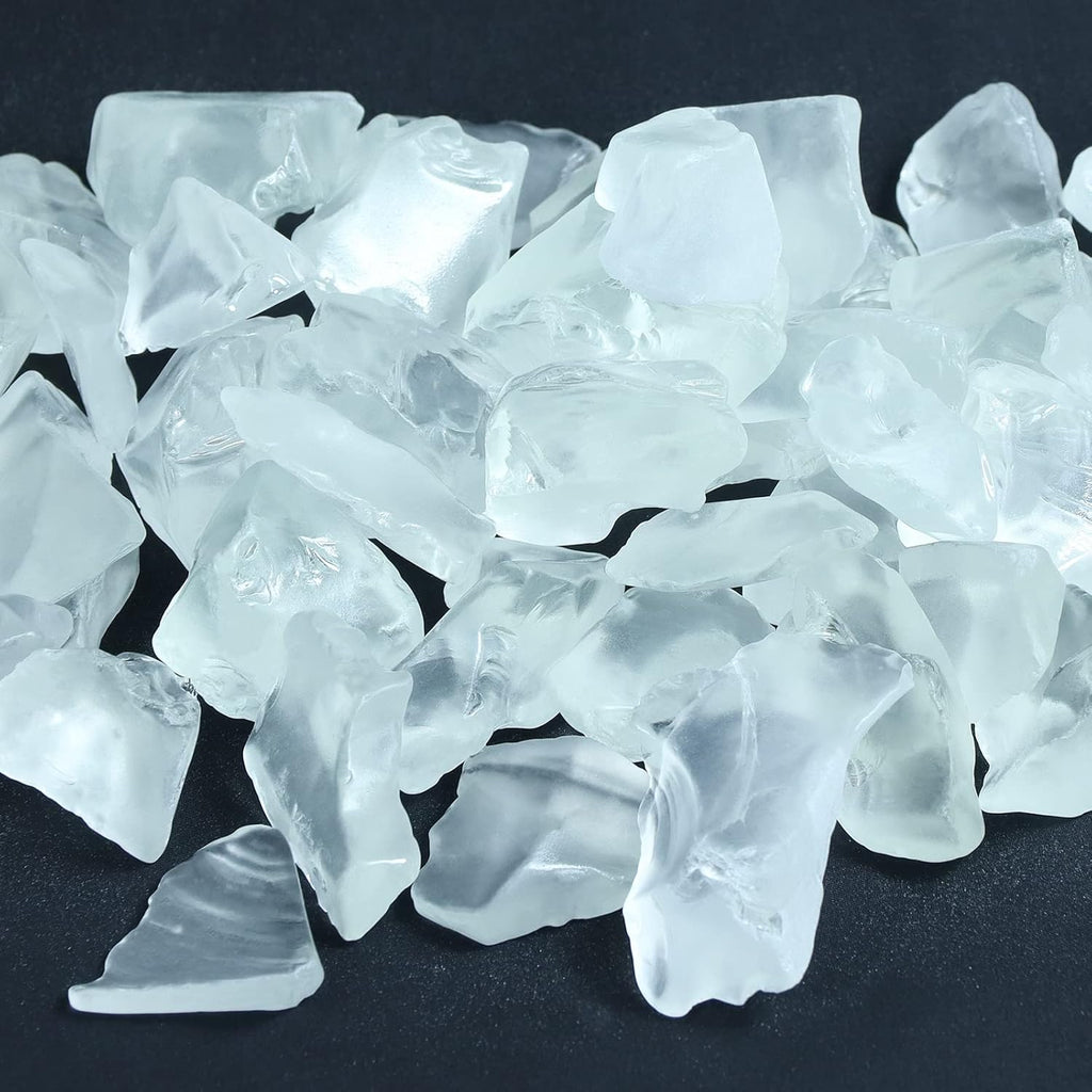 5LB Frosted Sea Glass Vase fillers Crushed Glass, Sea Glass Decor Ideal for Christmas DIY Craft, Aquarium Gravels, Home Decor Crushed Sea Glass Pieces for Beach Wedding, 0.7-3 Inch Clear