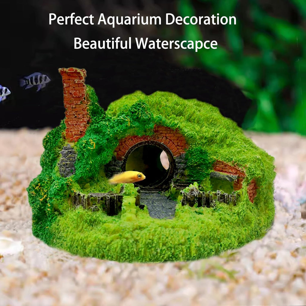 Tfwadmx Fish Tank Hobbit Decorations,Resin Small Fish Cave Hideout House,Aquarium Decor Hide Hole Shelter Castle Ornaments Mini Garden Decorating Accessories