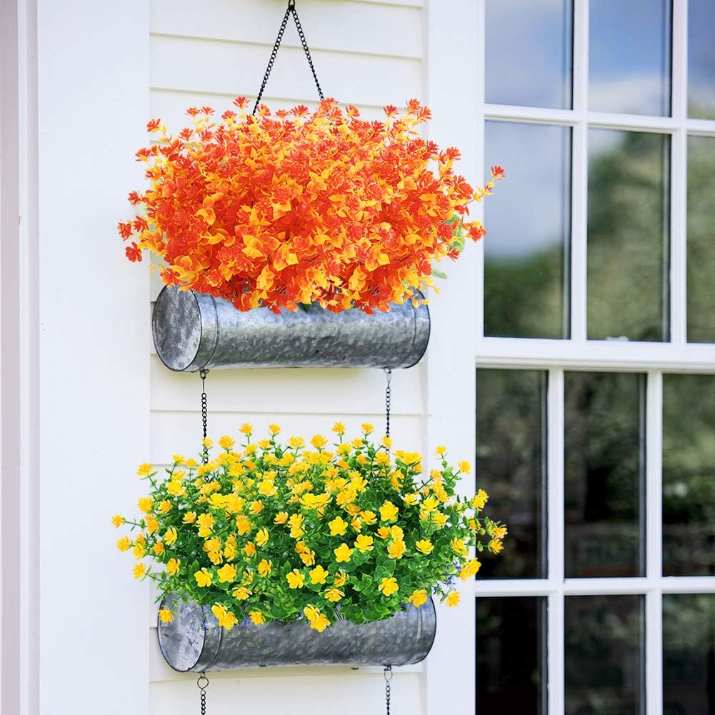 6 Bundles Artificial Fall Flowers No Fade Faux Autumn Plants, Fake Indoor Outdoor Greenery for Thanksgiving Christmas Wedding Party Home Garden Fireplace Décor (Gold Yellow)