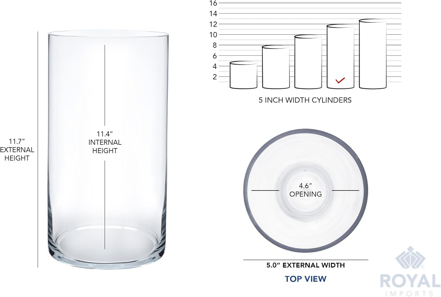 Royal Imports Flower Glass Vase Decorative Centerpiece for Home or Wedding - Cylinder Shape, 12" Tall, 5" Opening, Clear