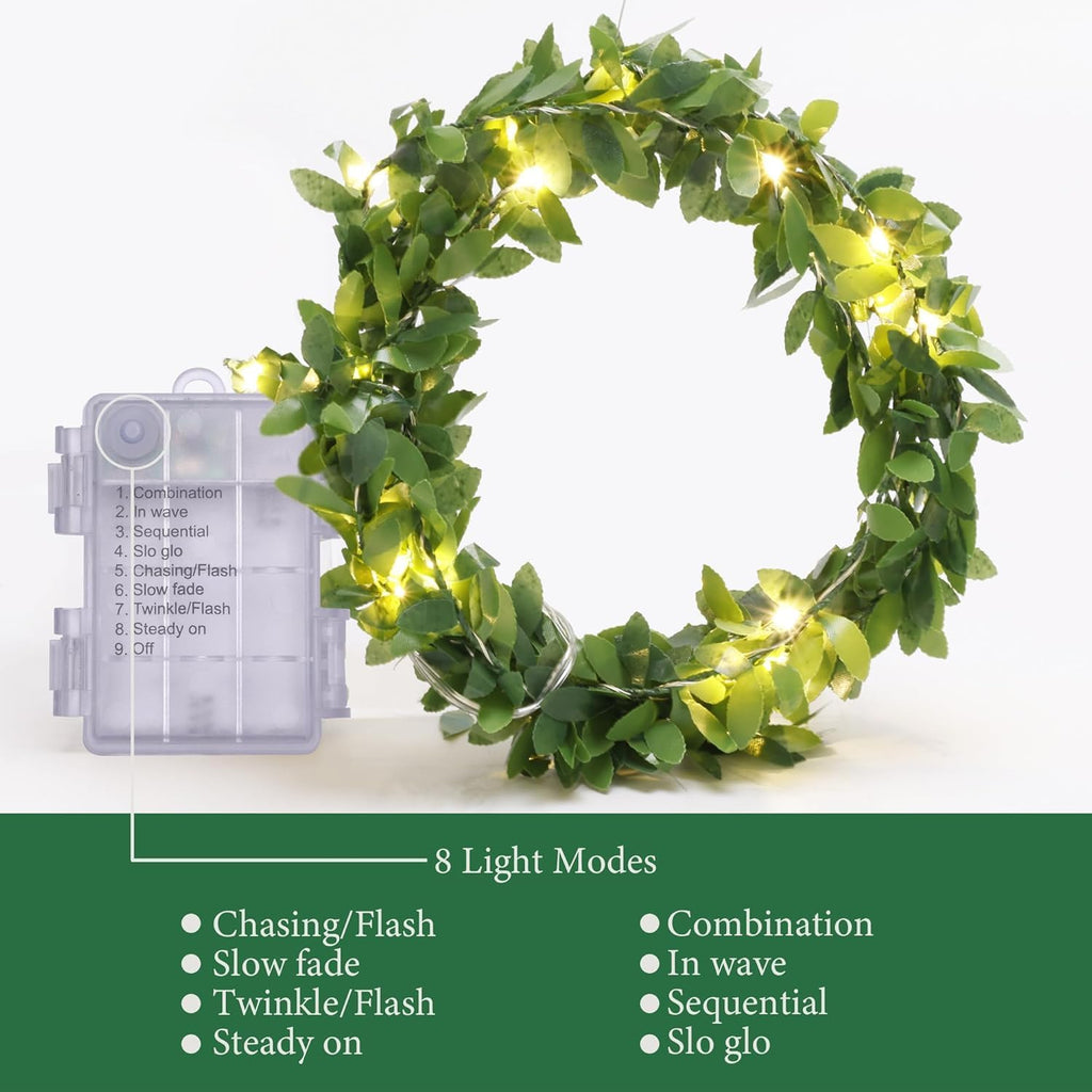 String Lights 2 Pack Artificial Ivy Vines with Lights 8 Light Modes Each 6.5Ft 20 LED Fake Vines with Fairy Lights Green Leaves Vines String Lights for Bedroom Room Garden Party Decor