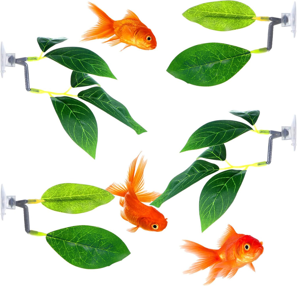 Fish Leaf Pad 4 Pack Betta Fish Leaf Pad Tank Accessories Green Plants Aquarium Décor Simulating Adjustable Plastic Plants Betta Playing Spawn Breed Rest Bed with Suction Cup Multi Leaves Design