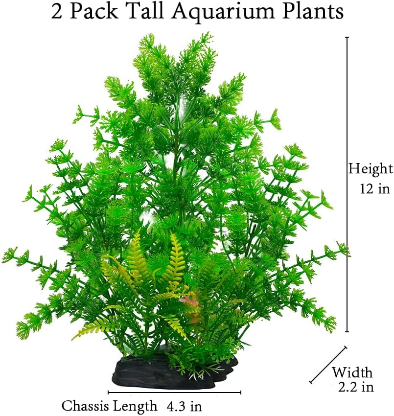 2 Pack Aquarium Decor Plastic Plants Extra Large Artificial Fish Tank Plants Tall Fish Tank Decorations- Green 12" Tall