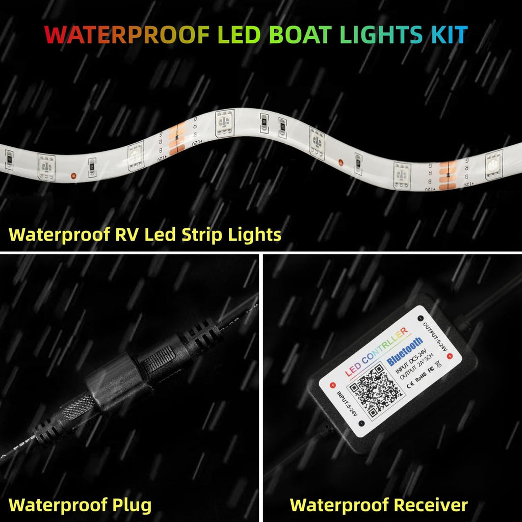 55FT LED Boat Lights, 12V APP RF Remote Control Pontoon Boat Lights, IP66 Waterproof RGB Marine Strip Lights, Boat Interior Light, Boat Deck Light for Bass Boat, Fishing Boat, Yacht