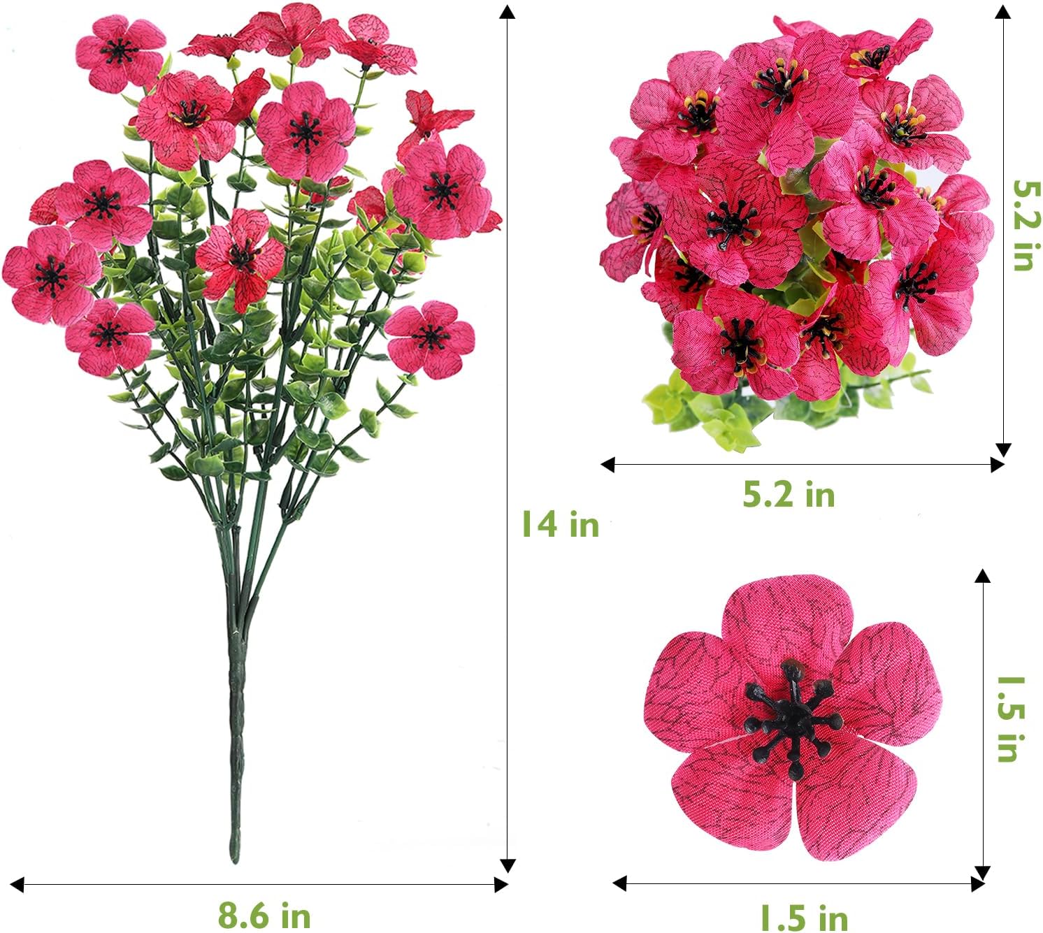 14 Bundles Artificial Flowers UV Resistant for Patio Outdoors Fake Faux Silk Plants Realistic Plastic Flowers Indoors Porch Window Home Decoration (14, Mixed Fuchsia Yellow Pink White)