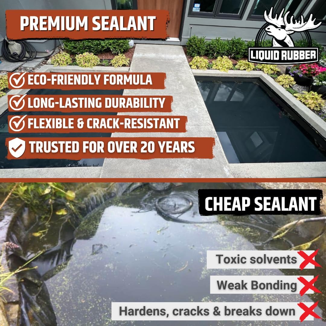 Liquid Rubber NeoPond Waterproof Pond Sealant - Fish and Plant Safe Waterproofing Membrane Sealer for Ponds and Water Features, Black, 5 Gallon