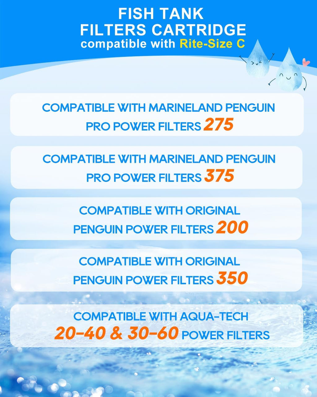 16PCS Rite Size C Filter Cartridges Compatible with Marineland Fish Tank Filter Penguin 200 275 350 375, Replacement Filters Fit for EZ-Change #3 20-40/30-60 Gallon Fish Tank