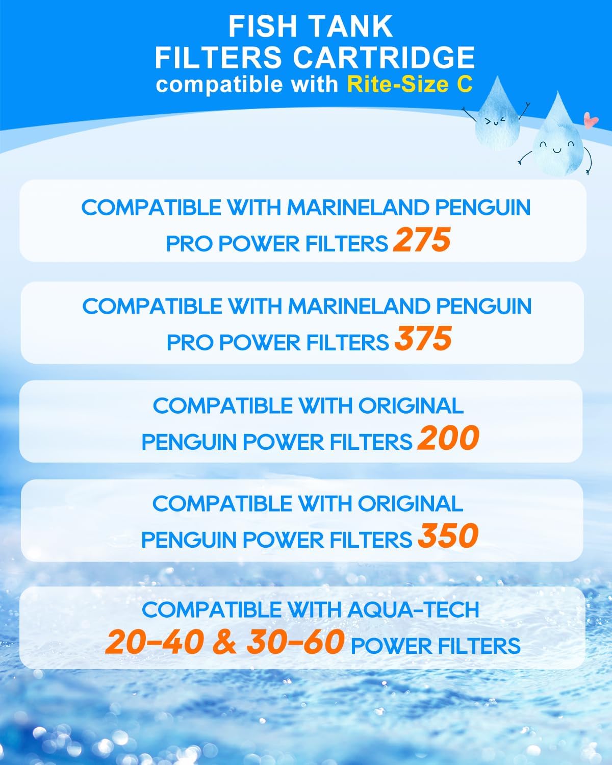 16PCS Rite Size C Filter Cartridges Compatible with Marineland Fish Tank Filter Penguin 200 275 350 375, Replacement Filters Fit for EZ-Change #3 20-40/30-60 Gallon Fish Tank