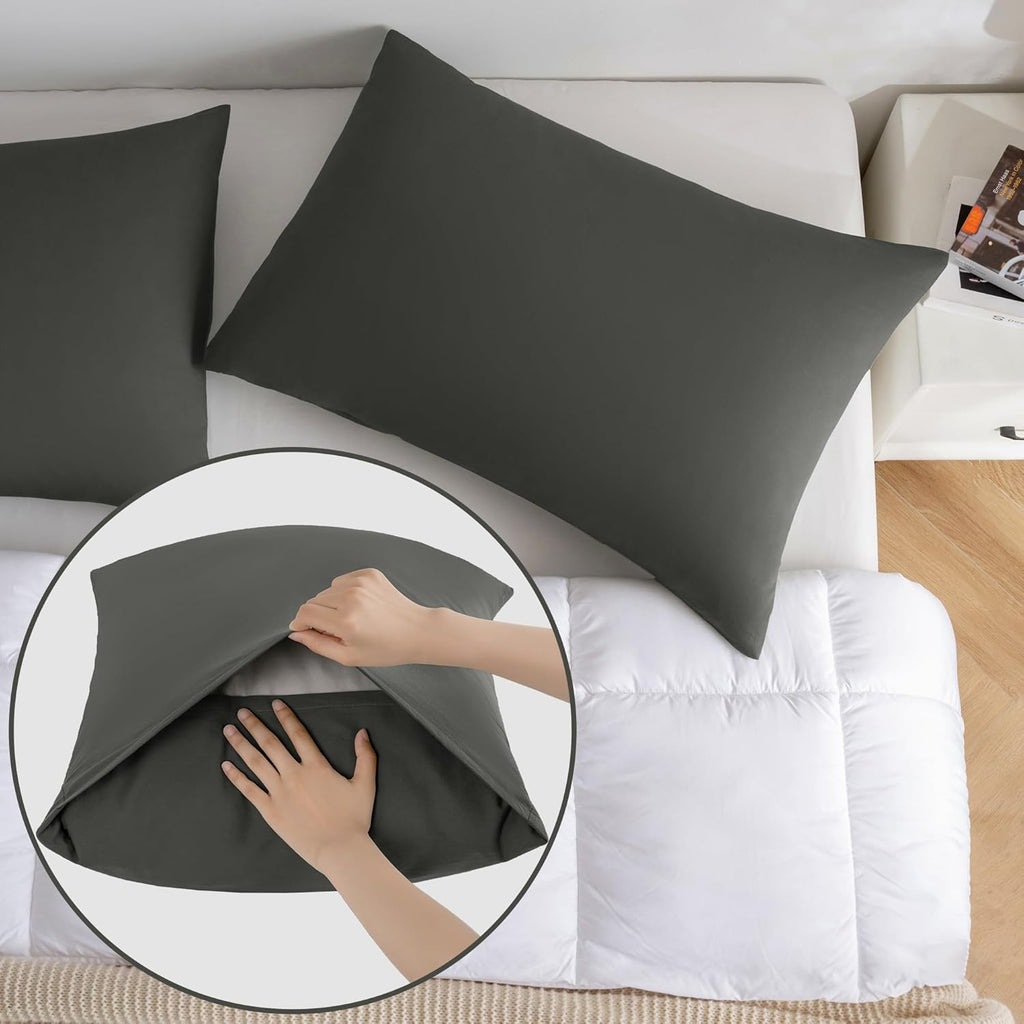 JELLYMONI Pillowcases King Set of 2 Cotton Envelope Pillow Covers Grey 20×36in Bed Pillow Cases 100% Washed Cotton Soft Breathable (Pillows are not Included)