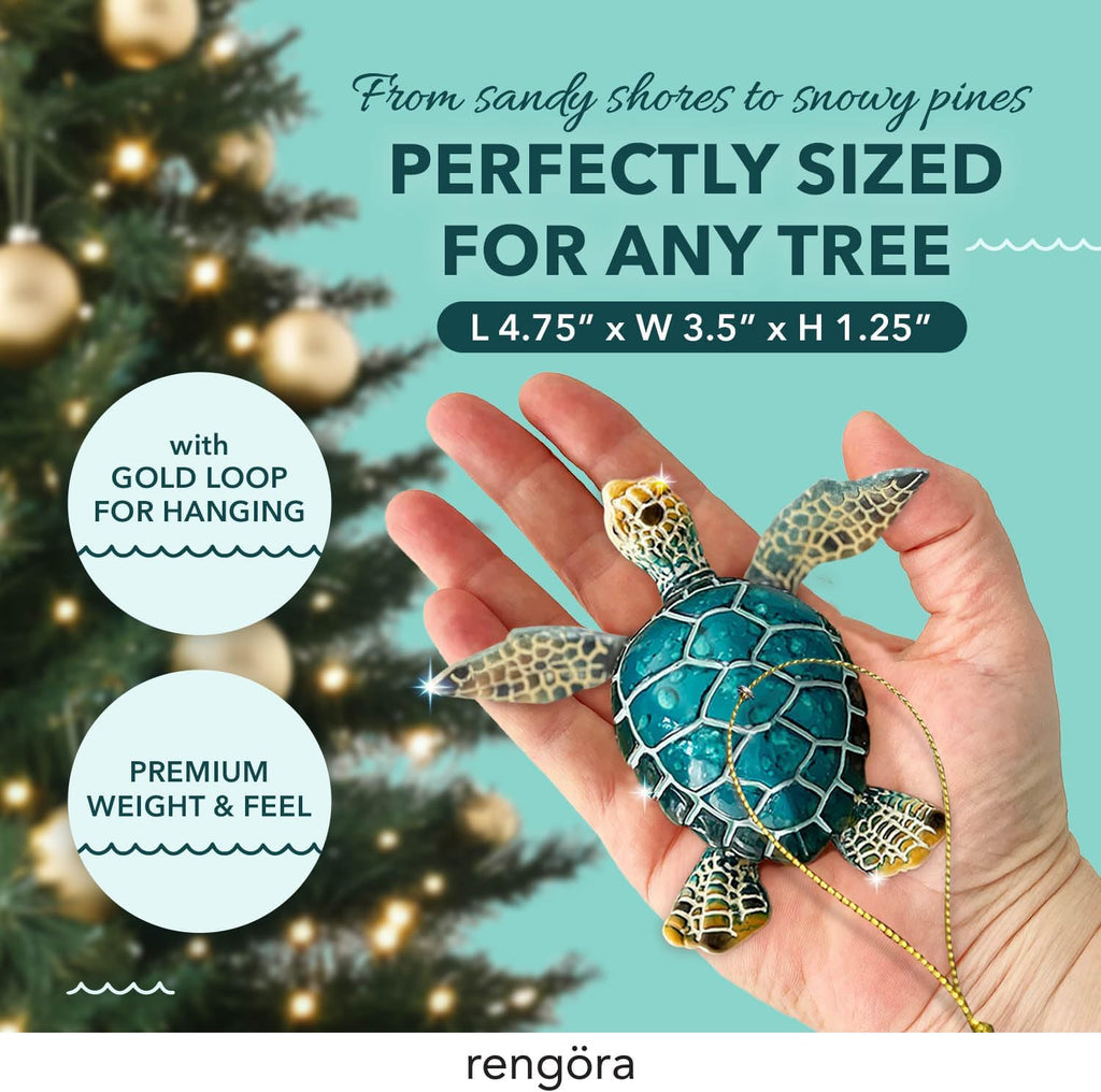 Christmas Ornaments - Home Decor - Unique Nautical Christmas Ornament Hand-Painted Blue Sea Turtle - Best for Tree Hanging, Bathroom Decorations, Stocking Stuffers, Scuba Lovers and Ocean Enthusiasts