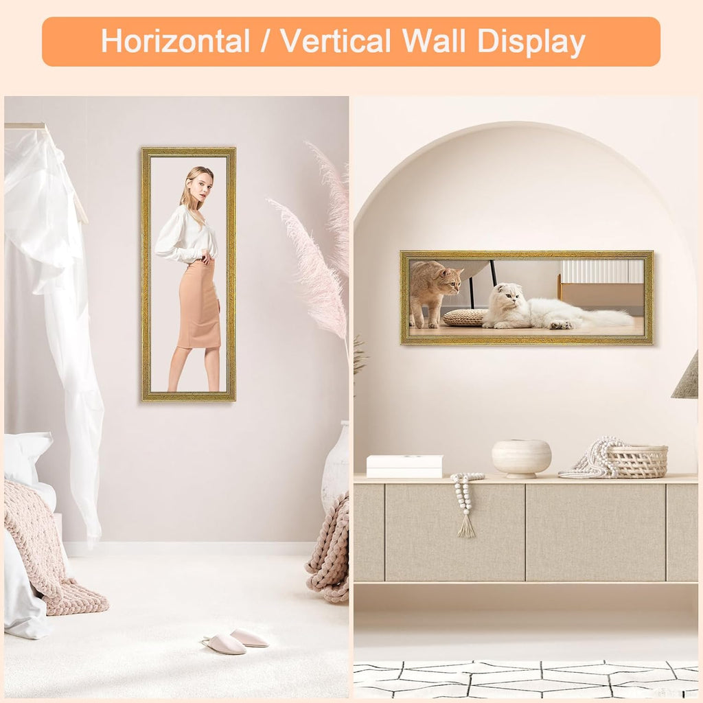 Wood 8x24 Frame Gold, Ornate Natural 24x8in Poster Picture Frame, Modern Golden 8 x 24inch Gallery Wall Photo Frame with HD Plexiglass, Horizontal Vertical Wall Mounting Display 1pcs