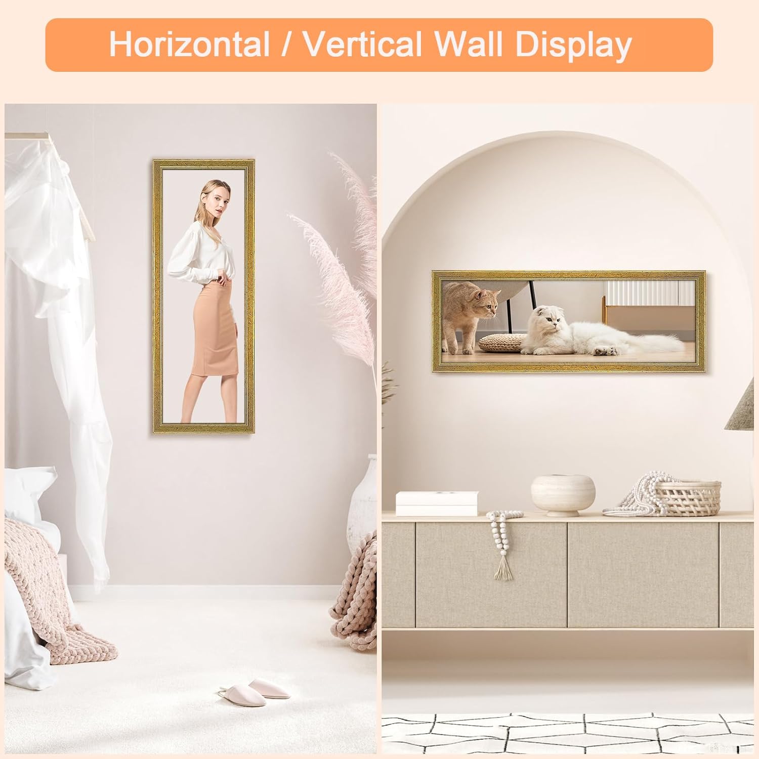 Wood 5x15 Frame Gold, Ornate Natural 15x5in Poster Picture Frame, Modern Golden 5 x 15inch Gallery Wall Photo Frame with HD Plexiglass, Horizontal Vertical Wall Mounting Display 1pcs