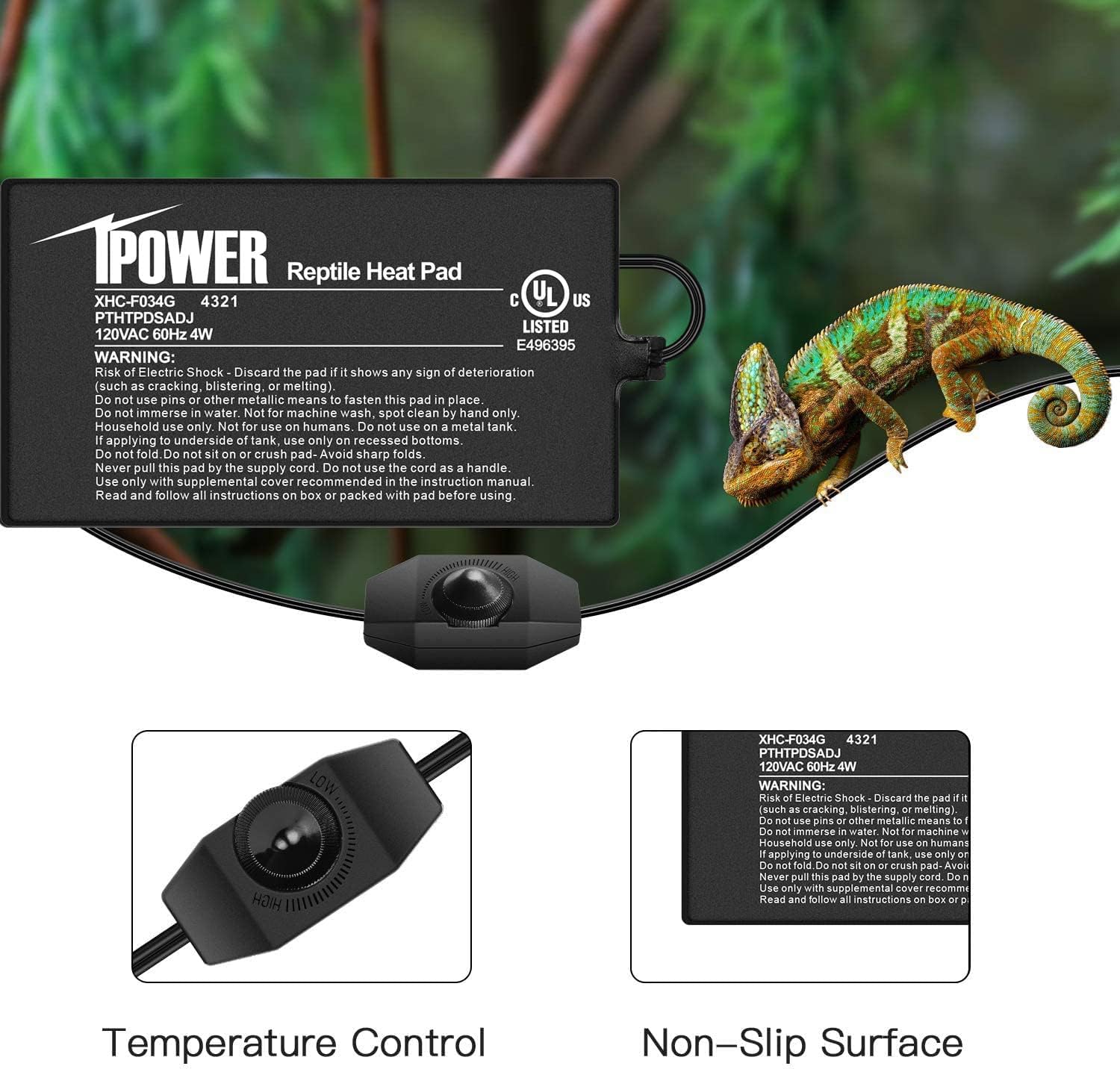 iPower 4x7 Inch Reptile Heating Pad with Adjustable Controller Knob, Under Tank Heater Mat for Turtles, Lizards, Snakes, Amphibians & Small Pets, 2 Pack