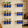 Leinuosen Plant Hanging Propagation Station Wall Hanging Planters Terrarium with 3 Tiered Wooden Stands for Home Garden Decor Hydroponics Plant Lovers Gifts- 9 Glass Vases (Heart Shaped,Blue)