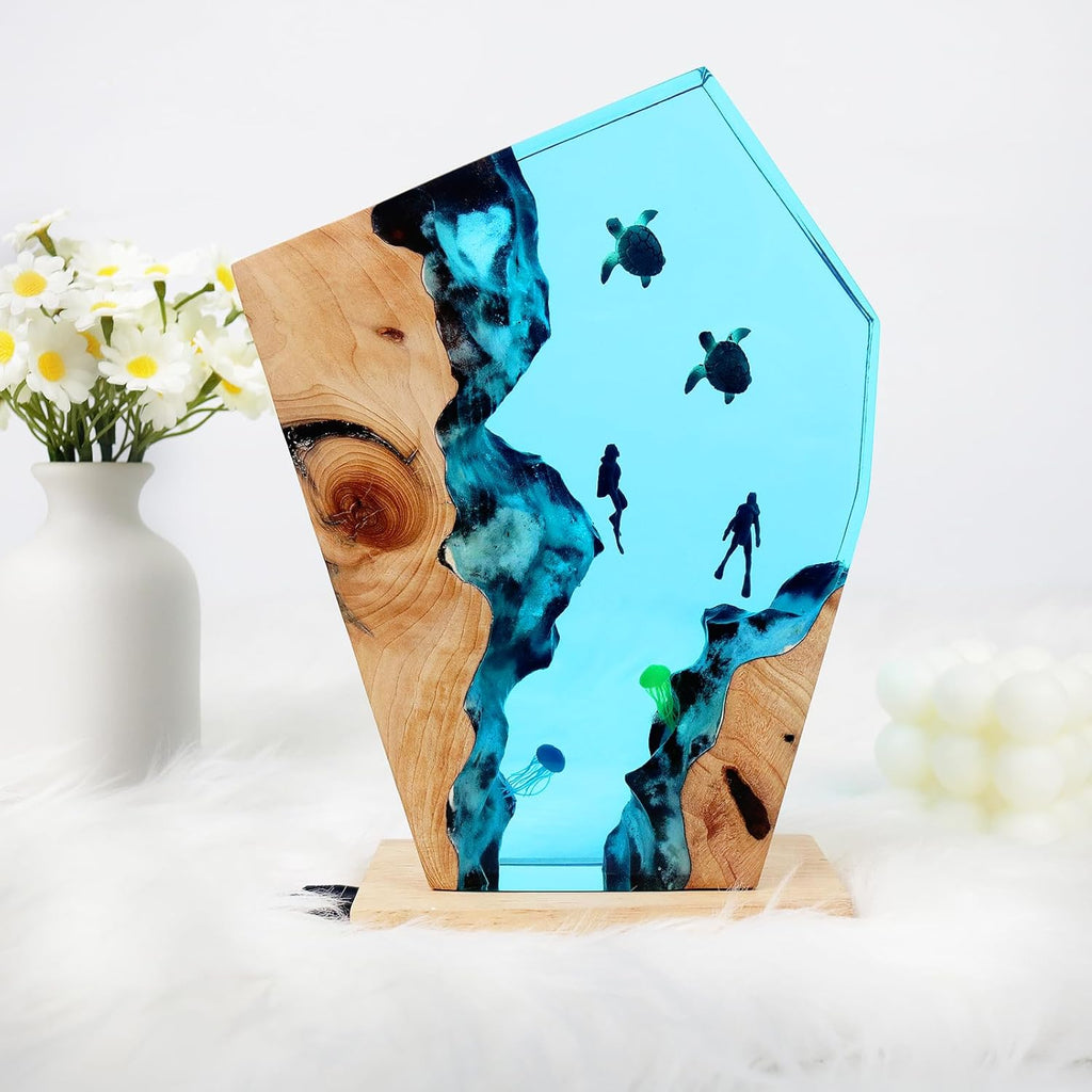 Epoxy Resin Sea Turtle Lamp, Diver Ocean Lamp,Handmade Home Decor Bedside Nightlight, Unique Resin Lighting, Nightstand Decorations for Bedroom, Suitable for Holidays(Sea Turtles & Divers)