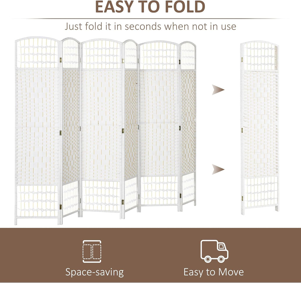 HOMCOM 6 Panel Room Divider, Folding Privacy Screen, 5.6' Room Separator, Wave Fiber Freestanding Partition Wall Divider, White