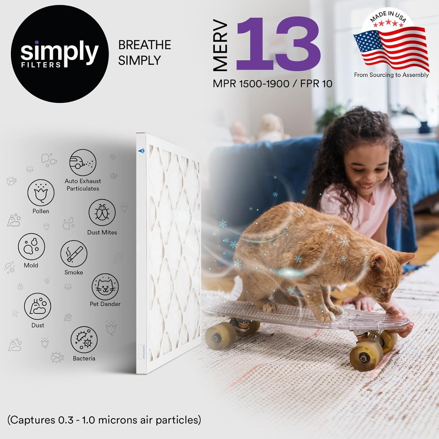 Simply 16x24x1 Air Filter, Merv 8, MPR 600, 6 Pack, Furnace Air Filter for HVAC (Actual Size: 15.75"x23.75"x0.75") DUST, Pet, & Allergy Control