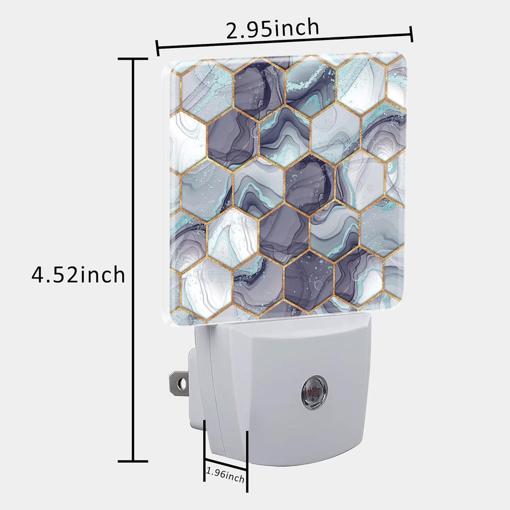 Hexagon Golden Blue Marble Night Light Plug into Wall with Dusk to Dawn Sensor Cute Nightlight for Kid Girls Boys Women Men Room Decor, Hallway, Kitchen, Bathroom, Nursery, Stairs