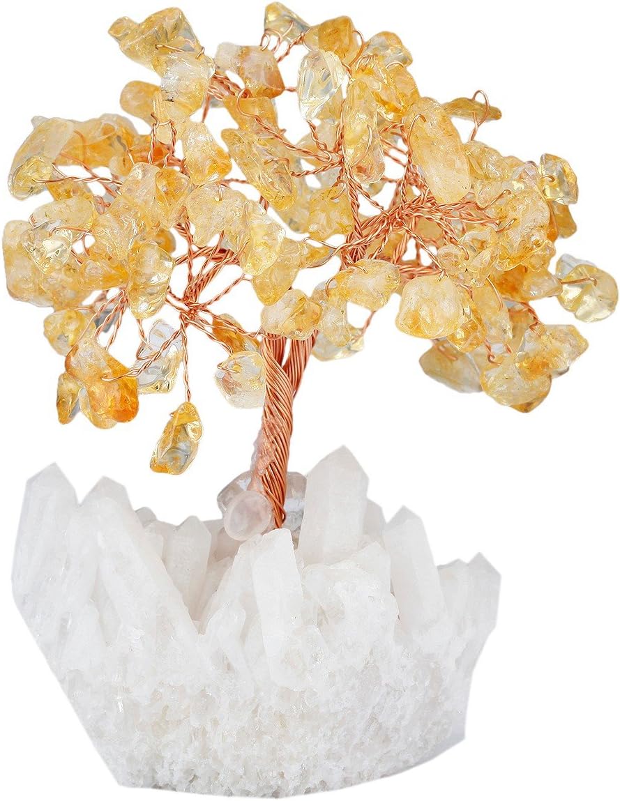 mookaitedecor Citrine Crystal Tree, Quartz Cluster Rock Crystal Base Bonsai Money Tree for Wealth and Luck