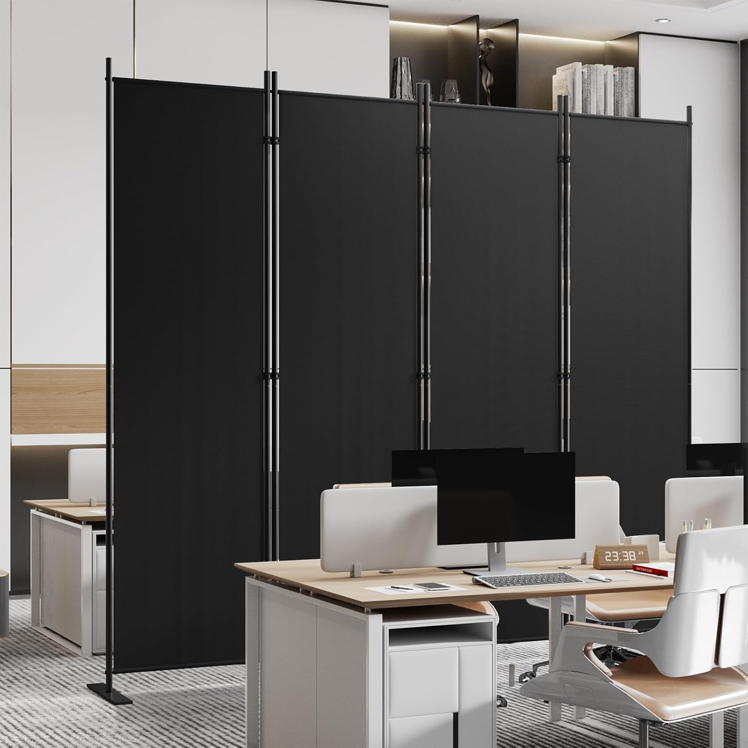 C-Hopetree 4 Panels Room Divider, 6 Ft Tall Indoor Folding Privacy Screen, Portable Partition Separator, Freestanding Separation Temporary Wall for Office, Bedroom, 80" W X 71" H, Black