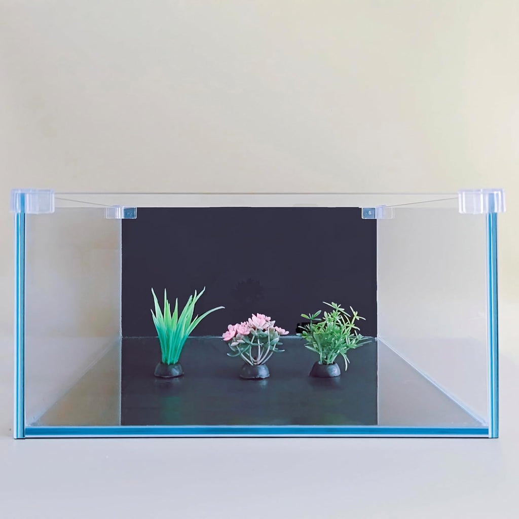 3.5 Gallon Fish Tank 30 * 30 * 15CM- Low Iron Glass Aquarium with Non-Slip Mat, Background Paper & Corner Protectors | Betta, Turtle, Shrimp Habitat Kit | Beginner Friendly Small Aquarium