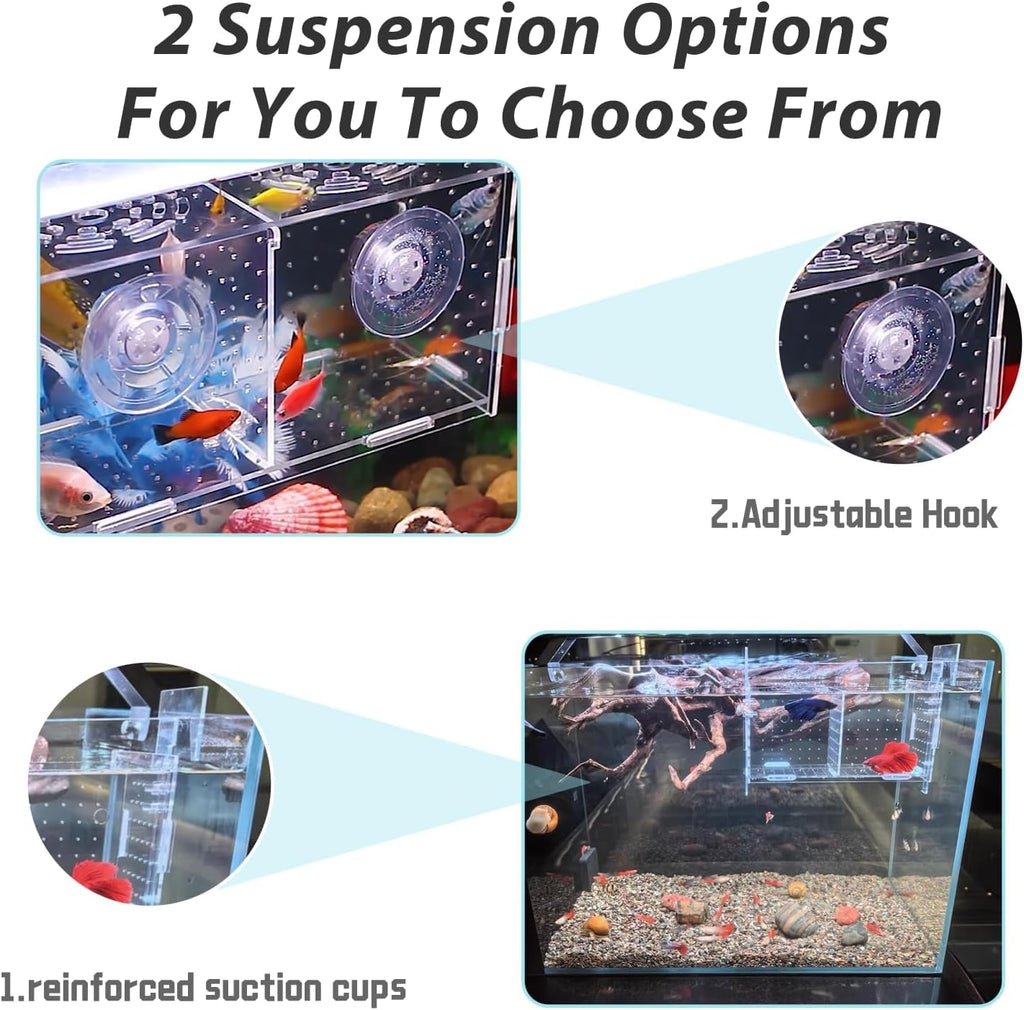 PINVNBY Acrylic Fish Breeding Box，Guppy breeding Box Acrylic Fish Isolation Box Aquarium Incubator with Suction Cups for Guppy Shrimp Small Baby Fishes（7.87 x 3.9 x 3.9 in）