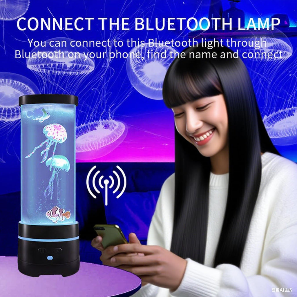 15" Jellyfish Light with Bluetooth Speaker,Black Modern Cylindrical Aquarium with 4 Jellyfish (2 Large + 2 Small), 16-Color Remote Control LED Lights,USB Powered,For Home and Office Decoration