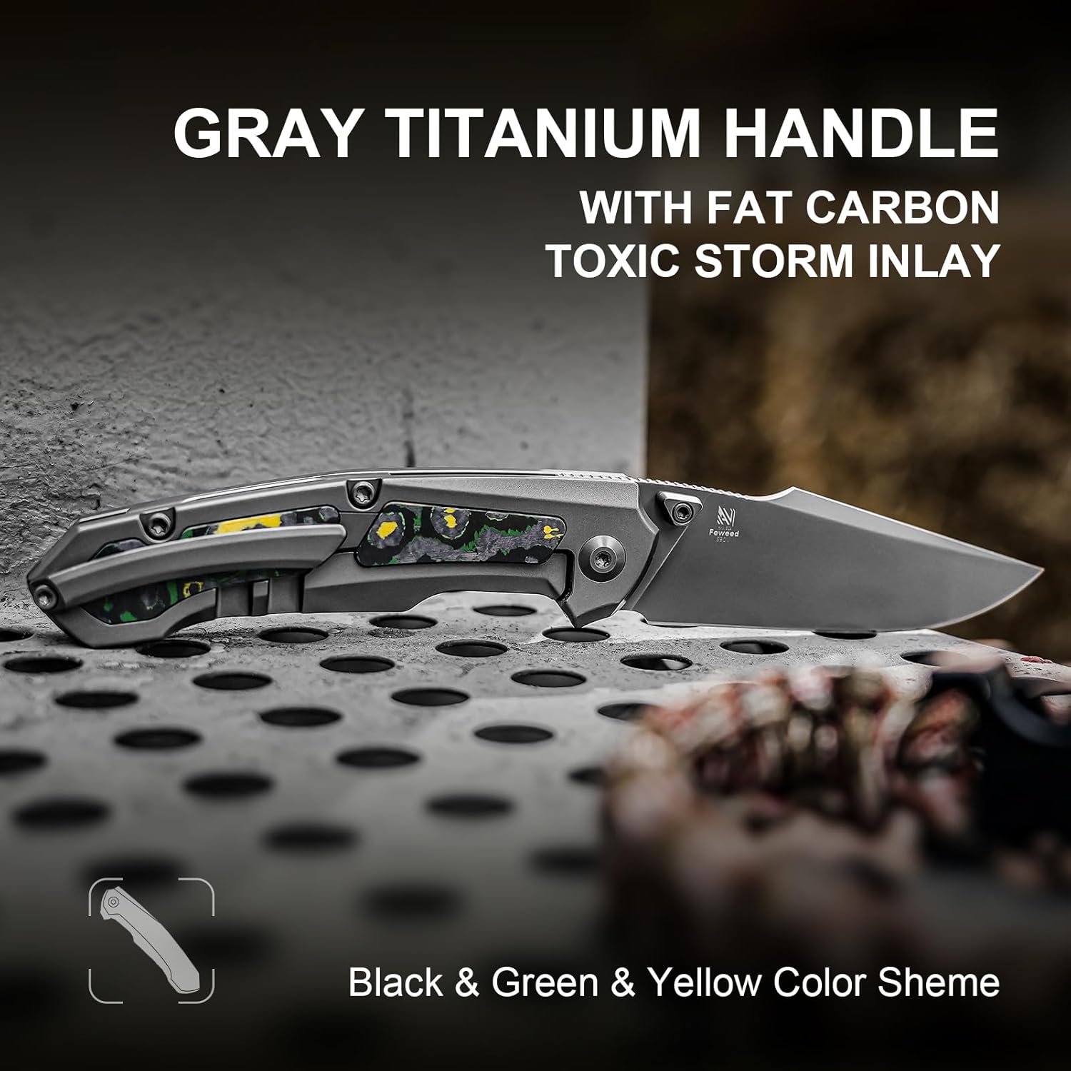 Kizer Feweed Pocket Knife, 2.98" S90V Clip Point Blade Folding Knife with Titanium & Fat Carbon Toxic Storm Handle, Front Flipper & Thumb Stud Opener EDC Knives for Camping Hiking KI3694A2