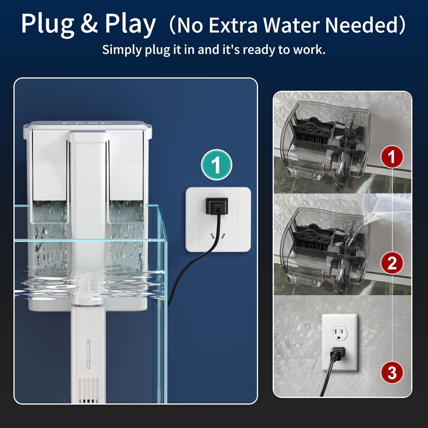 Hang On Back Aquarium Filter for 5–20 Gallons Fish Tanks, 3-Stage Multi-Stage Filtration with Surface Skimmer, Ultra Quiet HOB Power Waterfall Filter for Freshwater