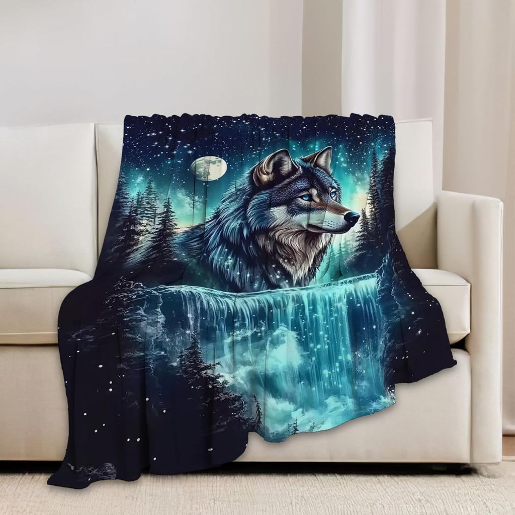 Wolf Blanket Wolves Lover Throw Blankets Waterfall Gifts for Girls Boys Kids Soft Cozy Fleece Plush for Couch Sofa Bed 50"x40"