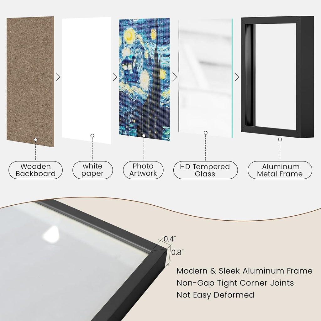 Heimlove 7x8 Metal Picture Frame,Black Aluminum Photo Frames-Real Tempered Glass,Tabletop Display,Mounting Horizontally or Vertically Decor for Wall-1Pack