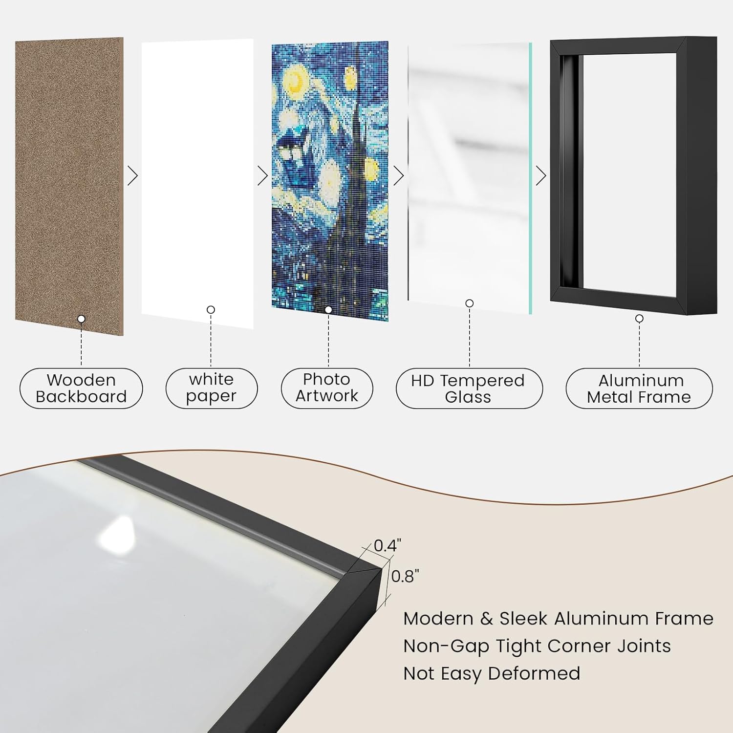 Heimlove 12x14 Metal Picture Frame,Black Aluminum Photo Frames-Real Tempered Glass,Wall Gallery Poster Puzzles Artwork frame Mounting Horizontally or Vertically Decor for Wall-1Pack