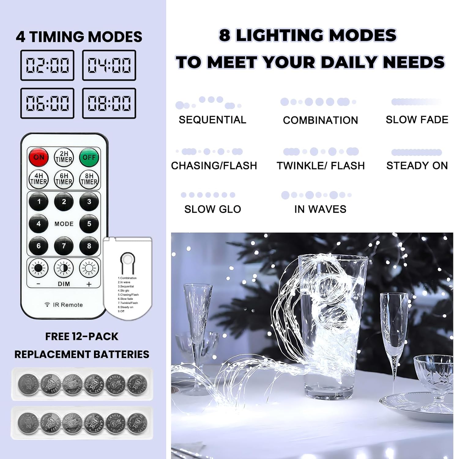 HXWEIYE 6 Pack White Fairy Lights Battery Operated with Remote & Timer, 7ft 20LED Mini String Lights Mason Jar Lights, Waterproof Firefly Starry Lights for DIY Wedding Bedroom Patio Christmas