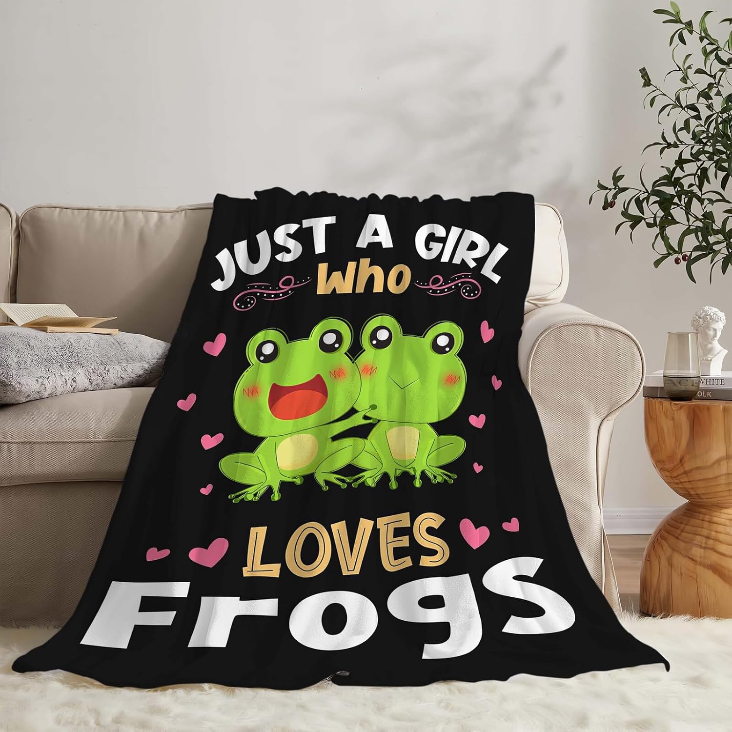 Frog Blanket Just A Girl Who Loves Frogs Cute Cartoon Frog Throw Blanket Gifts for Girls Boys Kids Women Men Adults Super Soft Cozy Plush Fluffy Fuzzy Fleece Blanket Home Decor 40''X50''
