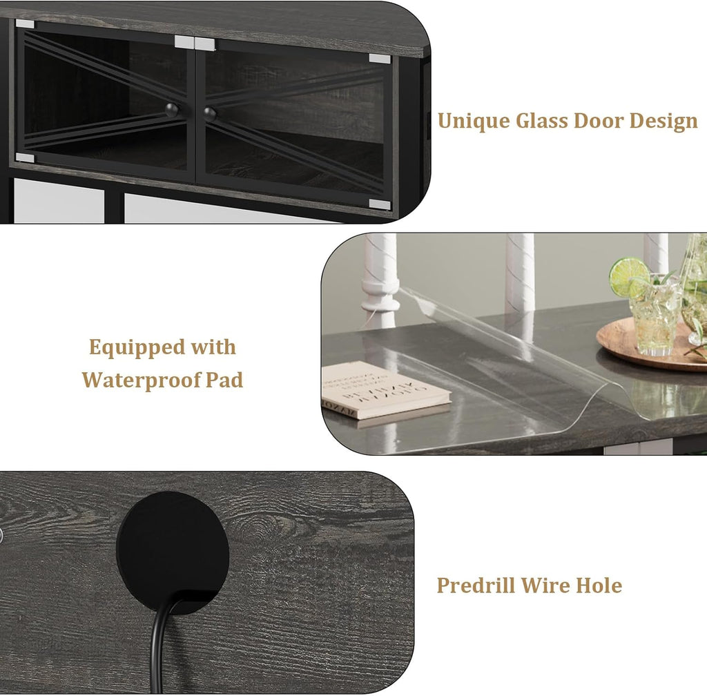 Rresyet 40-50 Gallon Aquarium Stand with Heavy Duty Metal Frame, Fish Tank Stand with Power Outlets, Two Glasses Door Storage Cabinet, Suitable for Turtle Tank, Reptile Tank, Black