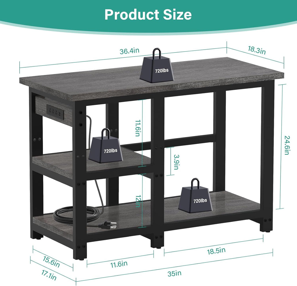 AQQA 40-50 Gallon Fish Tank Stand with 5 in 1 Power Outlets, 36x18 Inch Heavy Duty Metal Frame Aquarium Stand, Adjustable Storage Shelves, 720LBS Capacity Terrarium Stand, 3 Tiers Reptile Tank Stand