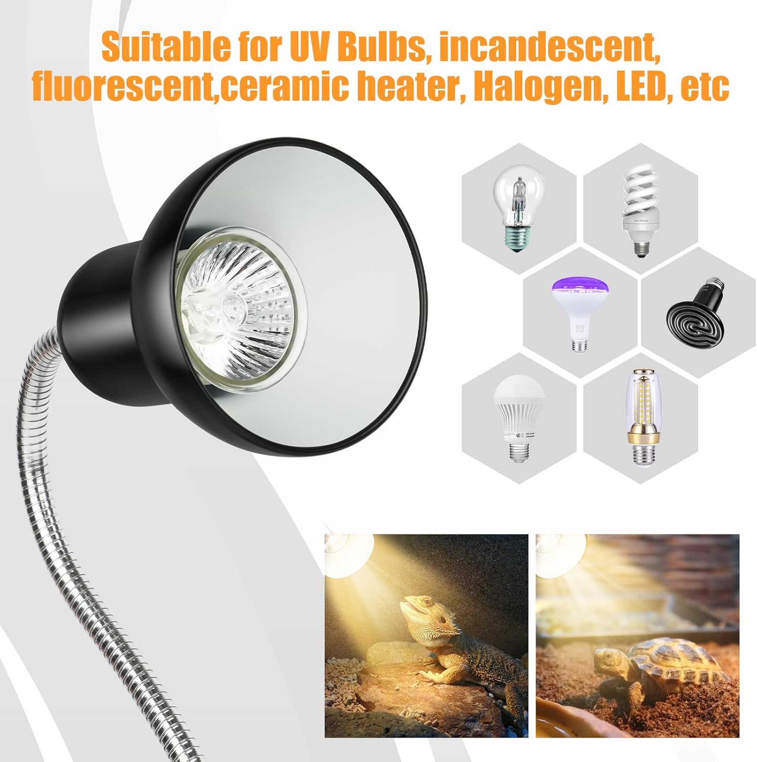 Reptile Heat Lamps, UVA/UVB Turtle Heat Lamp,Turtle Aquarium Light Bulbs, Heating Lamps with Cycle Timer, 360° Rotatable Heat Lamp for Lizard Turtle Snake Aquarium Aquatic Plants,2 Heat Bulbs 110V