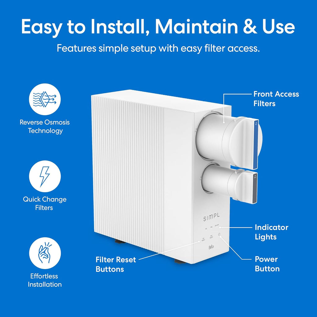 Brio SIMPL Reverse Osmosis Tankless Water Filter System for Clean Drinking Water | 4-Stage Undersink 0.0001 Micron RO Filtration | Reduces PFAS, Dirt, Rust, Chlorine, VOCs & Heavy Metals | 400 GPD