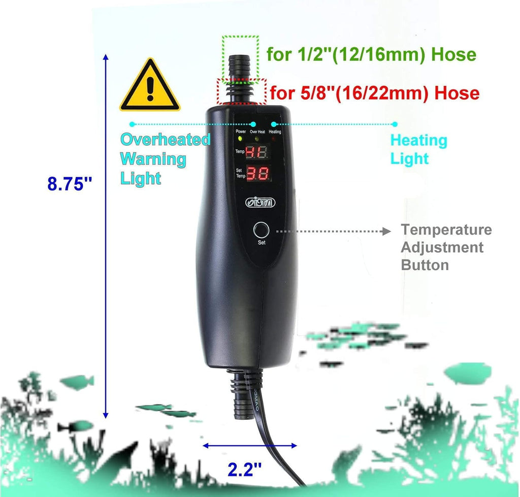 CORISRX 150w/300w/500w in-Line External Heater Aquarium Heater - 150/300/500 WATT 1/2",5/8" (Applied to Both Sizes) (Black 300 Watt 5/8",1/2" Hose)