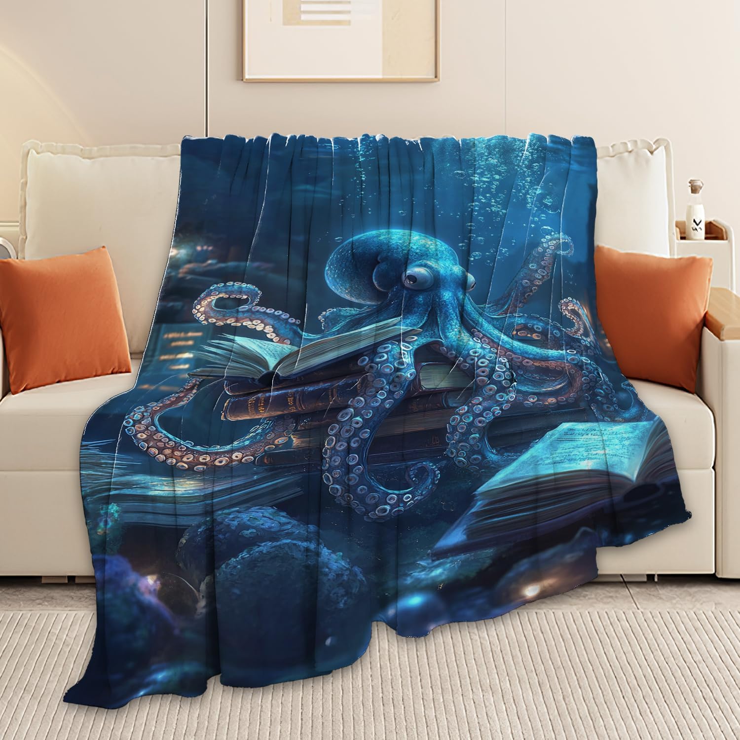 Octopus Throw Blanket Ocean Octopus Stuff Gifts for Kids Girls Boys Adults Women Man Soft Cozy Warm Plush Fluffy Fuzzy Fleece Blanket Decor 40''X50''