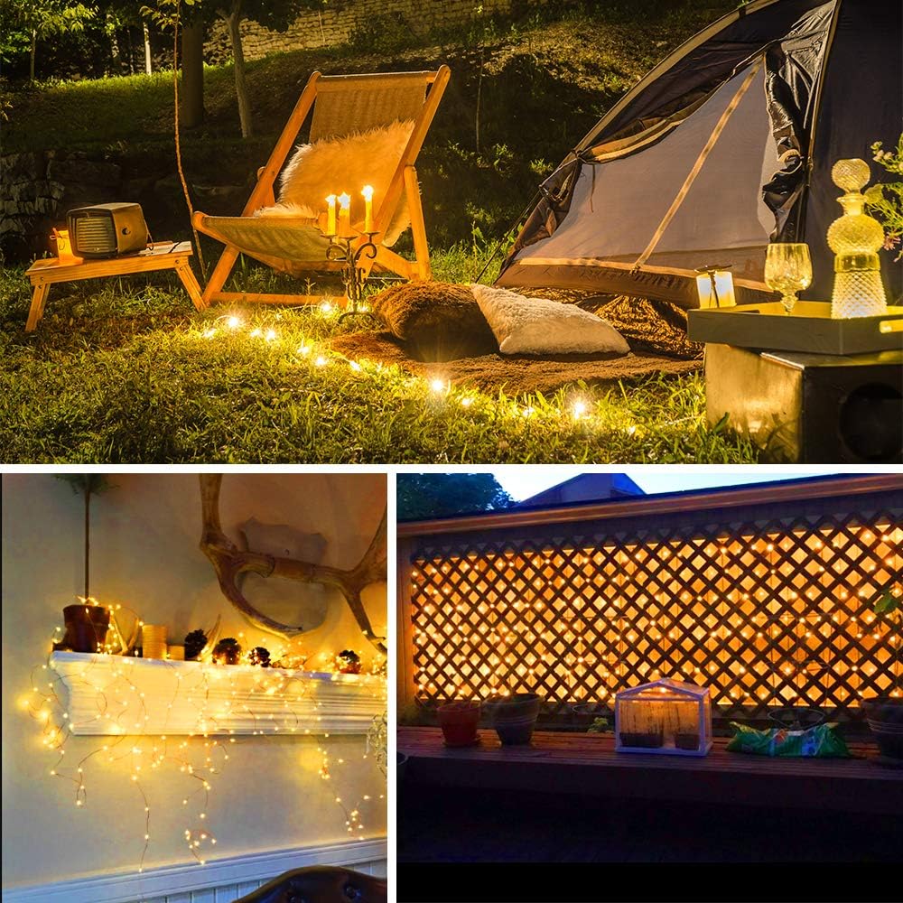 Moobibear LED String Lights, 99ft 300 LEDs Fairy Lights Plug in, Dimmable Outdoor Tree Lights, UL-Listed Warm White Copper String Lights Remote Control for Room Garden Party Christmas Festival Decor
