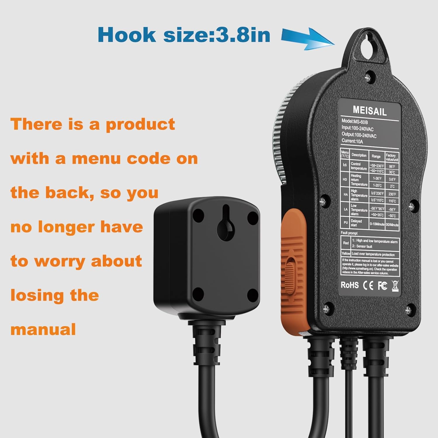 Temperature Controller, for Aquaculture or Plant Seedling, Pet Temperature Controller, Reptile Thermostat, with Overheat Protection and Dualensor Smart Protection