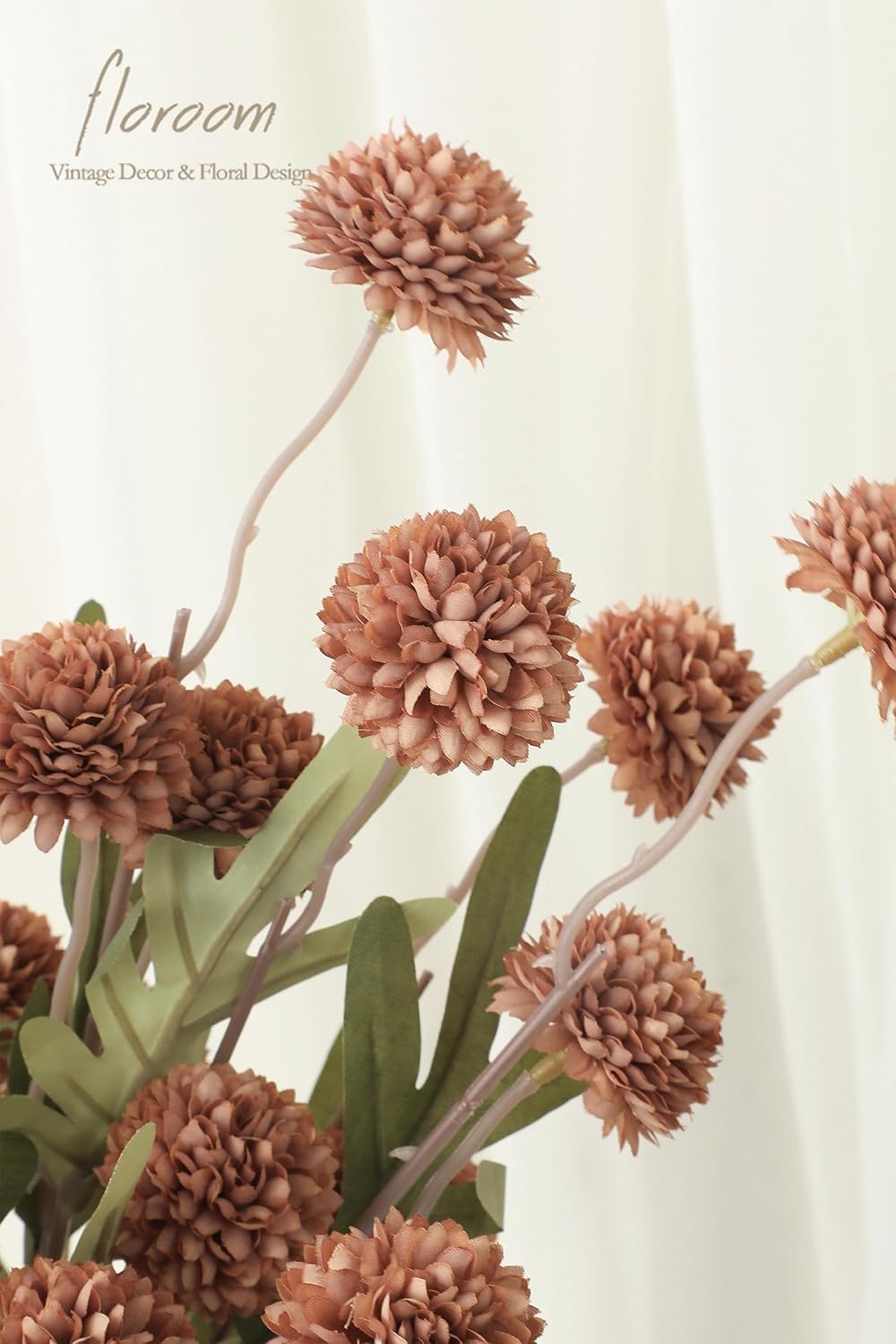 Floroom 5pcs Terracotta Faux Silk Mums Artificial Flowers, Bulk Fake Small Mini Chrysanthemums with Stems for DIY Wedding Centerpieces Floral Arrangements Vase Fillers Home Decorations