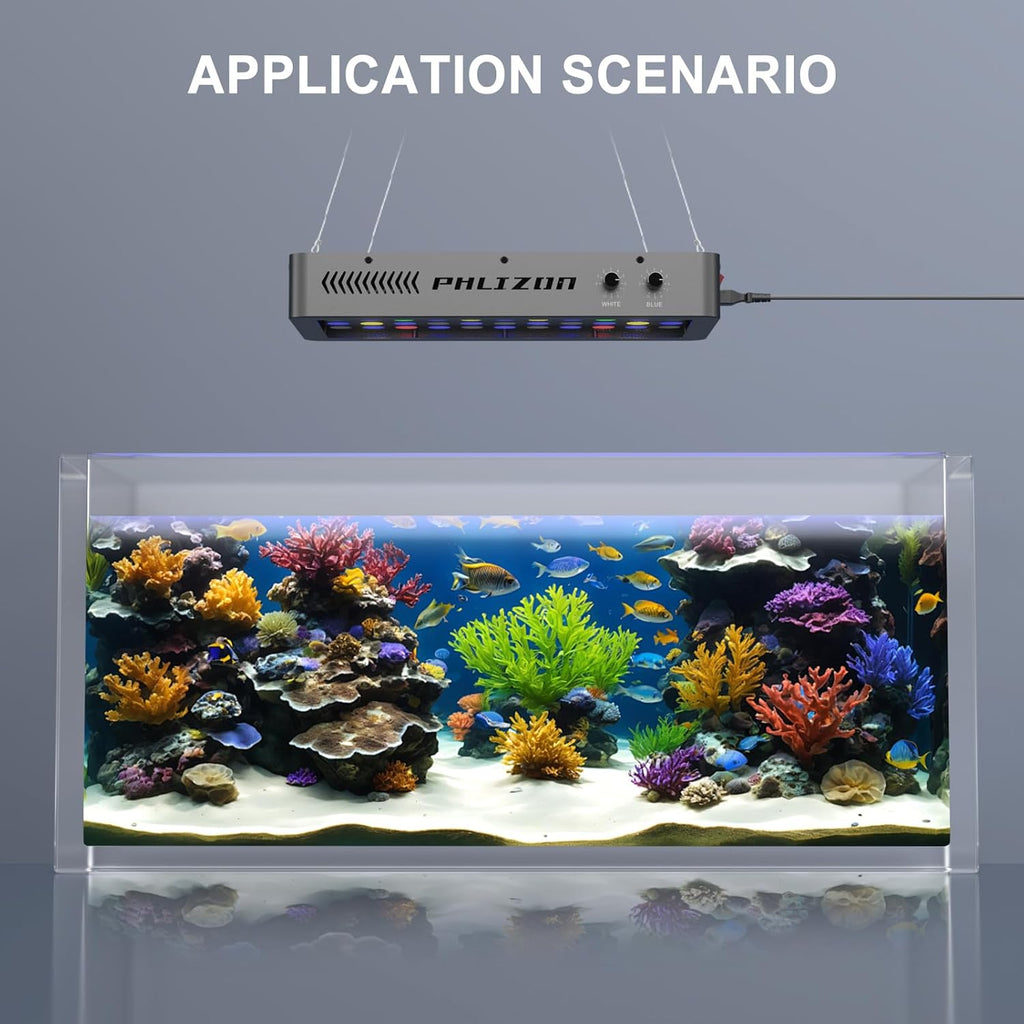 Phlizon 165W Dimmable Full Spectrum Aquarium LED Light Daisy Chain Funciton Fish Tank Light LED Reef Decoration for Saltwater Freshwater Fish Coral Reef (16"x8"x2.4")