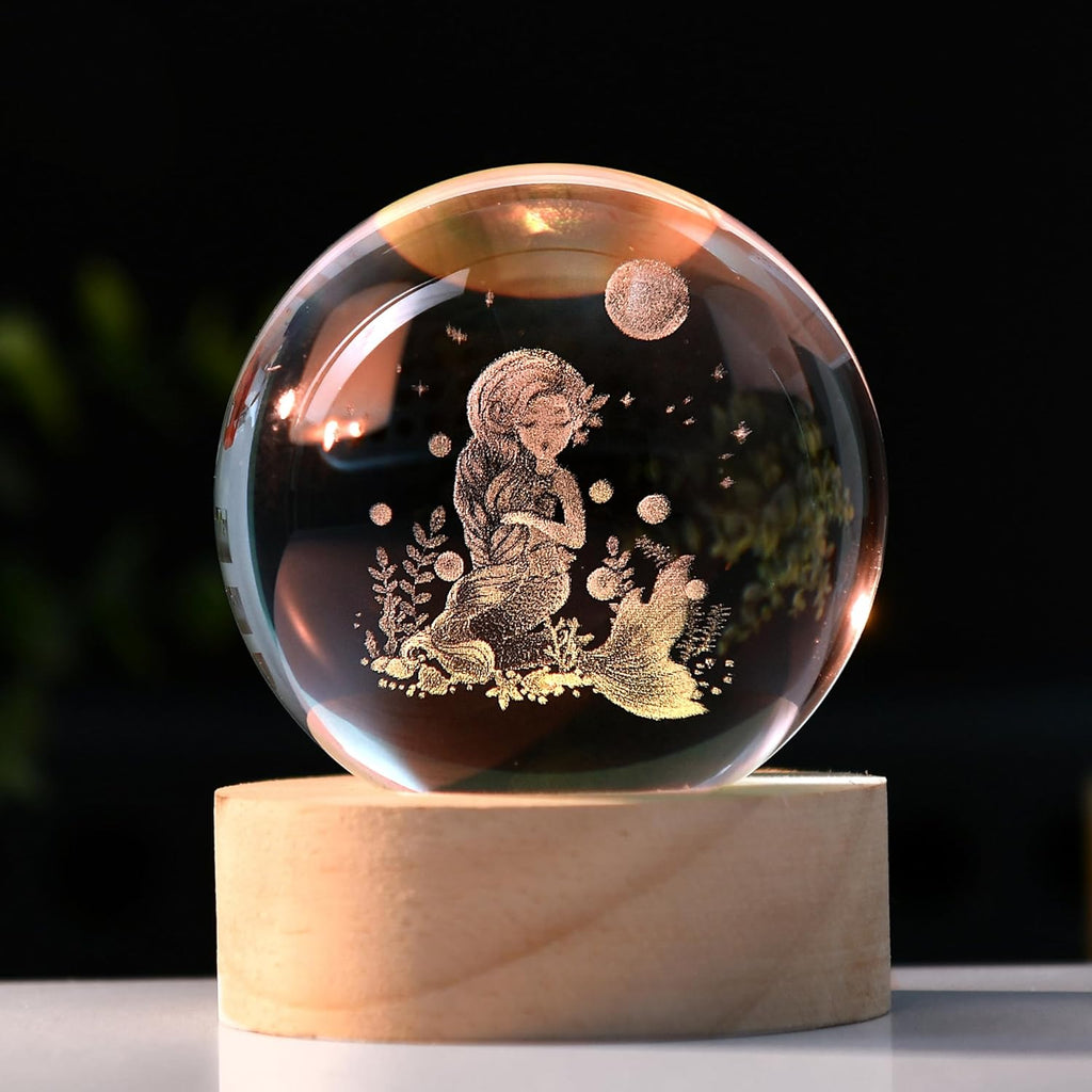 IFOLAINA Mermaid Crystal Ball Mermaid Gifts for Her Girls Friends Birthday Christmas Decorative Globes 3D Crystal Sphere Night Light
