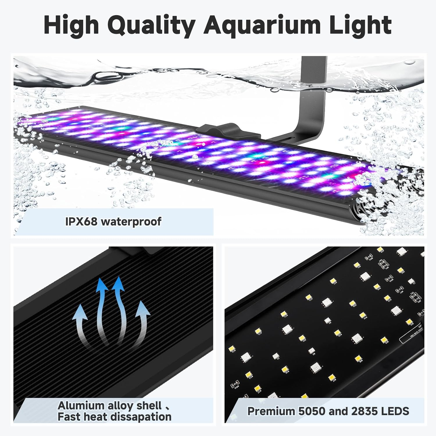 AQQA LED Aquarium Light, 24/7 Mode Clip on Fish Tank Light, DIY Mode Full Spectrum Aquarium Plant Light, Adjustable Timer/Brightness with Memory Function IP68 Waterproof (18W for 18-24 Inch Fish Tank)