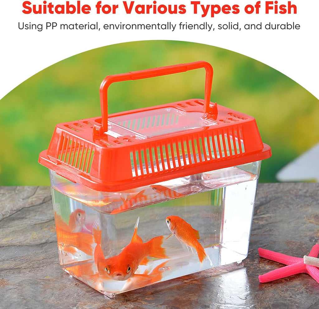Baluue Portable Fish Tank, Handheld Fish Tank, Plastic Mini Fish Box, Transparent Cutout Design, Plastic Aquarium with Handle for Turtle and Pet Fish Lid for