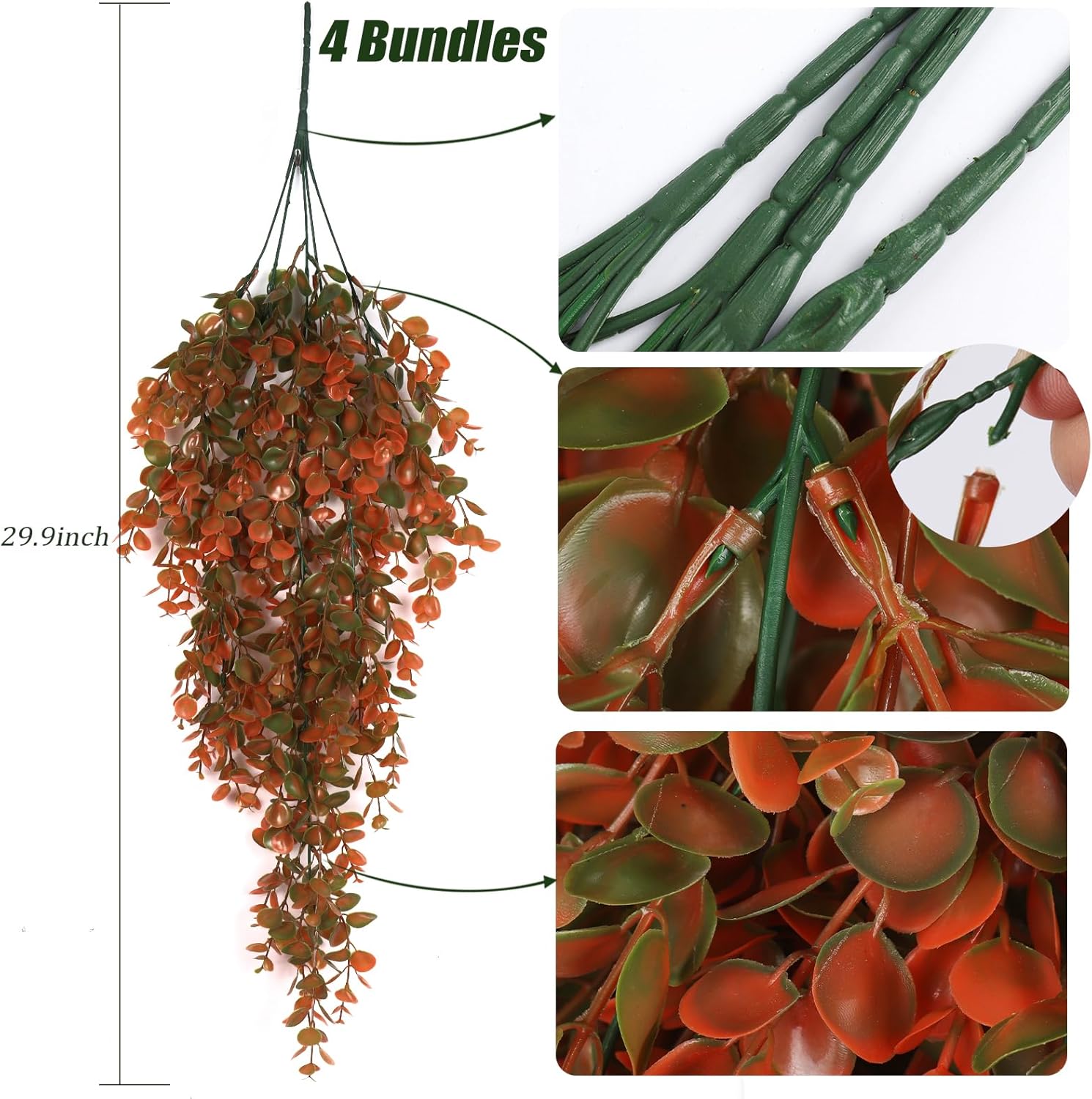 RECUTMS Artificial Fall Flowers Artificial Hanging Plants Faux Autumn Plants Faux Hanging Plants Fake for Indoor Outdoors,No Basket (Orange)