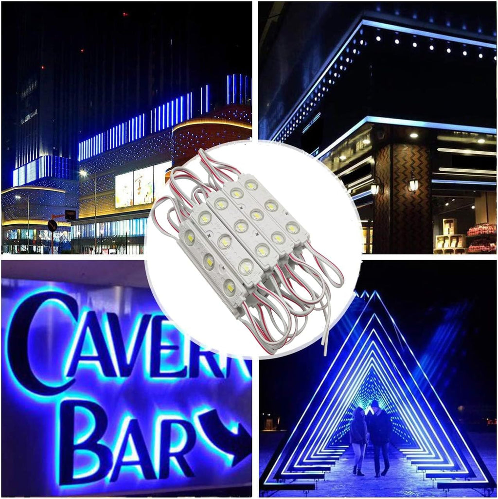 LED Module, 100PCS Blue Light for Signs, 12V DC 5630 SMD 3 LED Window Light, Waterproof for Letter Advertising Sign Decor (Blue, Power Supply NOT Included)